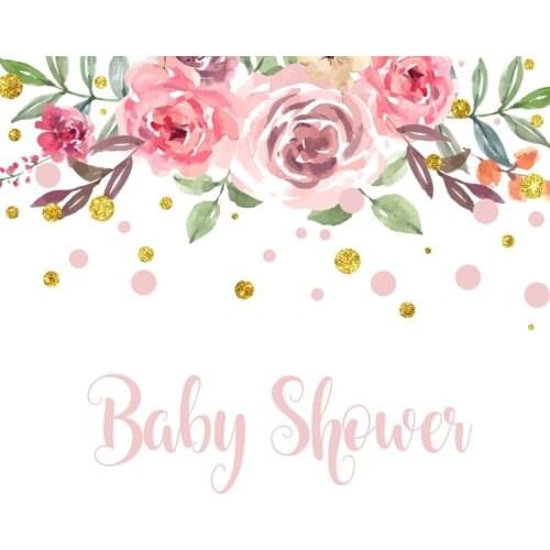 Pink Flowers Baby Shower Happy Birthday Photography Backdrop Celebration Photo Booth Studio Decor