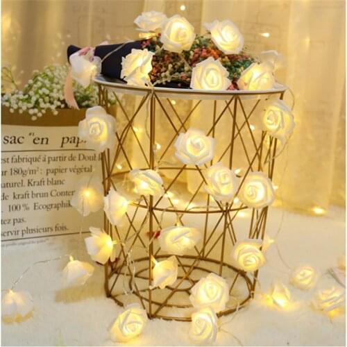 Battery Powered 20LED artificial Rose Flower String Lights Holiday Valentines Day Wedding Birthday Party Home Decor DIY Garland