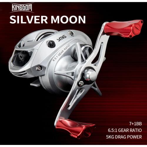 KINGDOM SILVER MOON Micro Ultralight Baitcasting Reel 7+1BB 6.5:1Ratio 5kg Drag Power Finesse Carbon Baitcast Reel Fishing Wheel