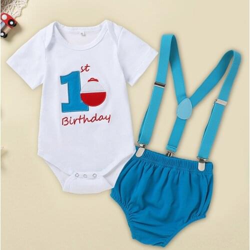 Baby Boy Clothes One Year Birthday Baby Costume Boys 1st Gentleman Tie Romper Straps Shorts Toddler Baby Clothing Set Outfits
