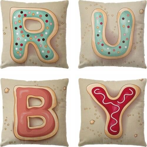 Cartoon Letter 45*45cm Cotton Linen Throw Pillow Cushion Cover Car Home Decoration Sofa Decor Decorative Pillowcase