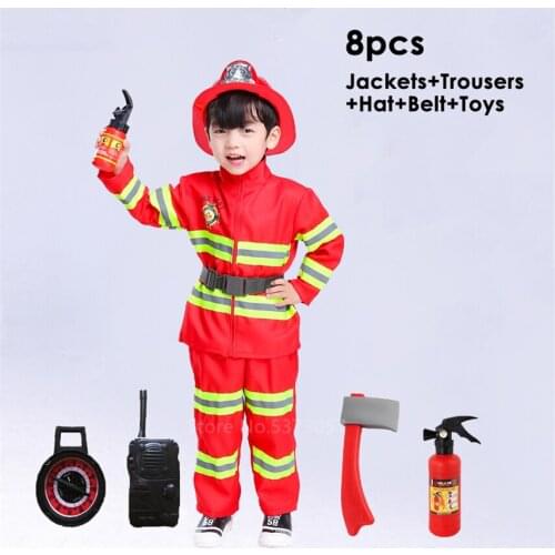 Halloween Cosplay Kids Firefighter Uniform Children Sam Fireman Role Play Work Clothing Suit Boy Girl Performance Party Costumes