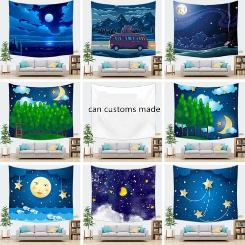 Cartoon Kawaii Carpet Mat Wall Hanging Tapestry Bohemian Home Decor 100x70cm 150x130cm 150x150cm 200x150cm Moon Cloud Kids Room