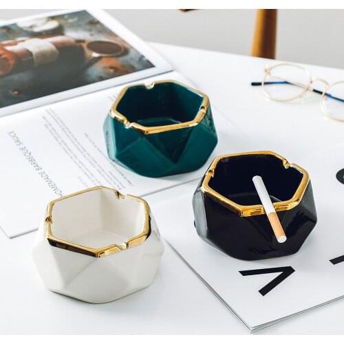 Creative Womens Ceramics Asbak Drop Resistance Ash Tray Houder Home Portable Cigarette Holder Green Hexagon Office Ashtray