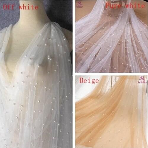 La Belleza 3 colors pearls tulle mesh,300cm super width tulle,6mm with 8mm pearls stretch net 3 yards 300x273cm