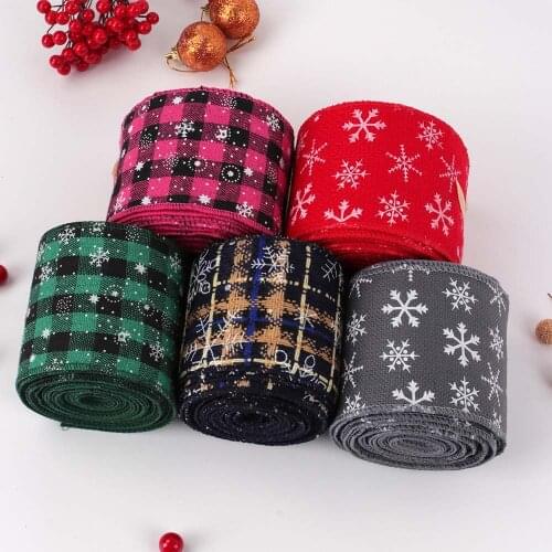 7CM/2Y Christmas Ribbon By The Yard Colorful Snowflake Pattern Printed Linens Fabric DIY Bows Supplies Dress Making Materials