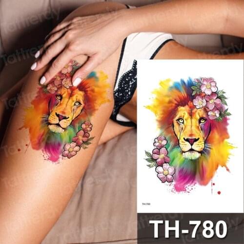 Lion fake tattoo watercolor leopard print temporary tattoo legs arm thigh tattoo sleeve sticker body art decal waterproof decal