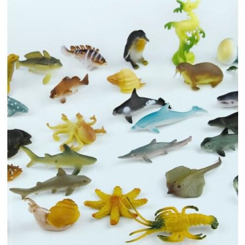 Simulation of marine animal model toys, seals, humpback whales, hippocampus, lifelike childrens early education cognitive toys