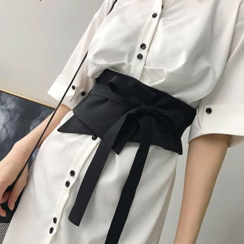 Black Fashion Women Wide Long Belts Black Bowknot Slim Corset Shirt and Dress Coat Waist Belts All-match Clothing Accessories