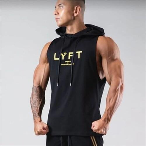 2021 new Men Tank Tops Muscle Hooded Shirt Vest Solid Sleeveless Hooded Tank Tops Gym Clothing Bodybuilding Stringer Hoodie