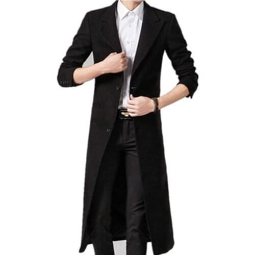 Men Wool Blends Coats Autumn Winter New Solid Color High Quality Mens Long Wool Coats Black Luxurious Wool Blends Coat Male