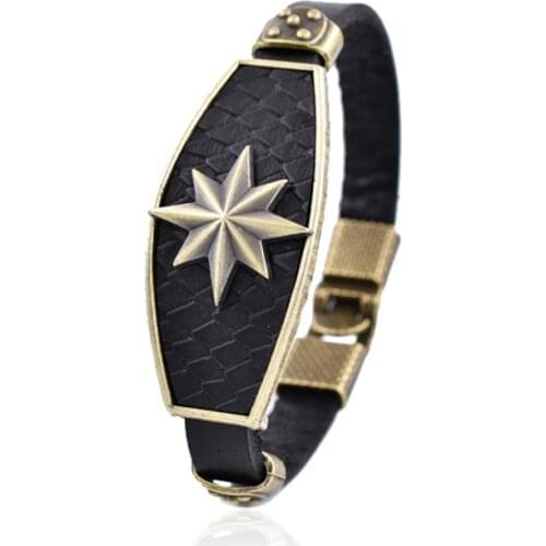 Hi Men New Fashhion Punk Casual Leather Bracelet Men Charm Eight-pointed star Jewelry Male Rope Chain Wholesale