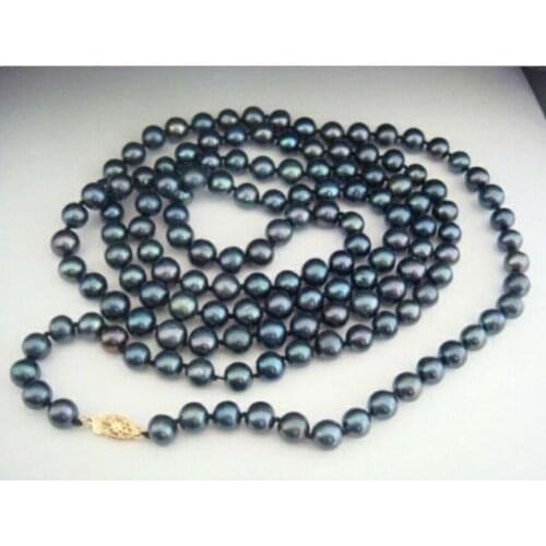 Natural huge Beautiful AA7-8mm 48" Black Tahitian Pearls Necklace
