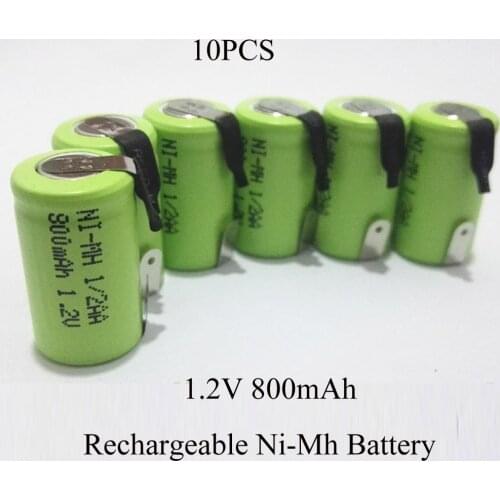 SORAVESS 10PCS 1/2AA 1.2VNiMh Rechargeable Battery 800mAH Ni-Mh Ni Mh Batteries With Welding Tab Pins For DIY Electric Shaver