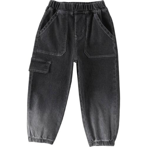 2021 autumn new childrens jeans boys' and girls' bunched elastic jeans boys' and girls' jeans clothes for kids