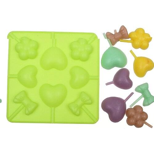 New Fondant Moulds 8 Holes Lovely Creative Flower And Heart Shaped 3D Silicone Bakeware Lollipop Mold D581