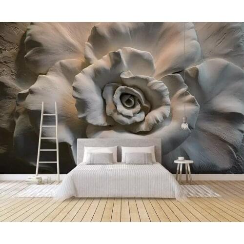 03 Custom Wallpaper 3D Relief Grey Sunflowers Art Wall Mural Living Room Bedroom Wallpaper