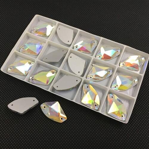 Wholesale 3256 Galactic AX Sew On Stones Crystal Clear AB Flat Back 2 holes 5x10,9x14,12x19,16x27mm Glass Sewing Crystal Beads