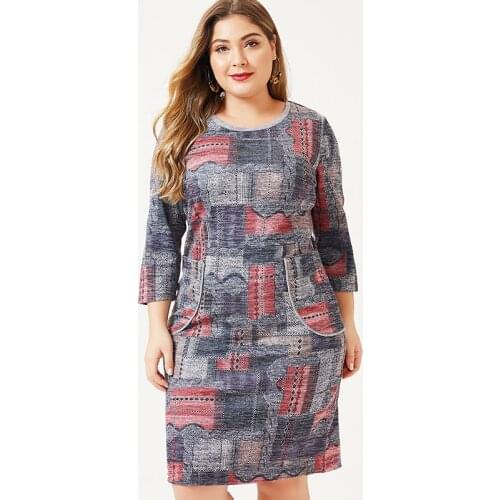 2020 autumn mom clothes Long sleeve Printed dress fashion ladies Vintage elegant Plus Size Womens dresses