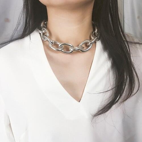 European Simple Geometric Link Chain Metal Personality Shackles Choker Necklace Vintage Punk Necklace Women Statement Necklace
