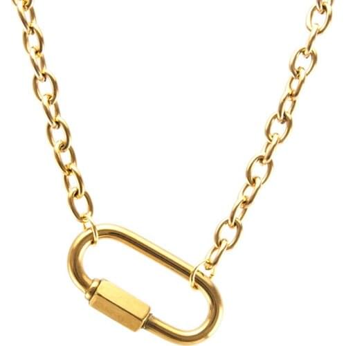 Gold color Women necklace Heavy Cable chain Stainless steel shackle carabiner snap hook charm clasp Fashion choker