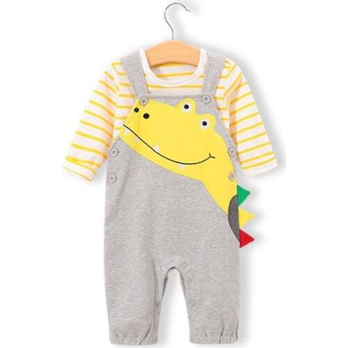 Shirt + Overalls ] Newborn cotton clothing kids christmas clothes toddler christmas outfit kids clothes cartoon dinosaur clothes
