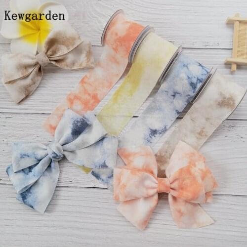 Kewgarden DIY Make Hair Bow Accessories Gift Packing Tie Dye Ink Painting Chiffon Ribbon 1.5" 38mm Handmade Tape Crafts 10 Yards