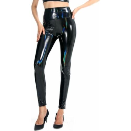 High Waist Plus Size Laser PVC Shiny Pencil Pants Push Up PU Leather Leggings Fitness Legging Autumn Trousers Streetwear Joggers