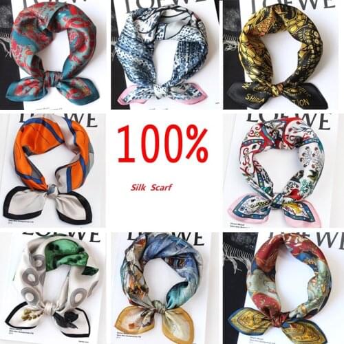 Square Silk Scarf Women Fashion Print Small Neck Scarfs Office Lady Hair Band Foulard Hand Kerchief Female Bandana Shawl 2020