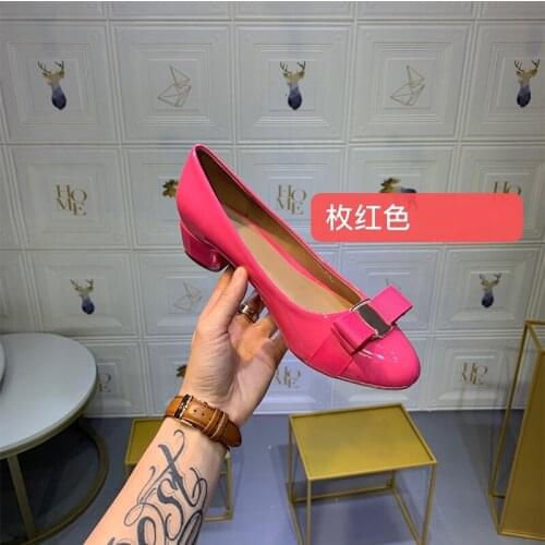 2021 Classic Black Patent Leather Heels Shoes Woman Pumps Basic Butterfly Knot Work Single Shoes Fashion Party Womens Shoes