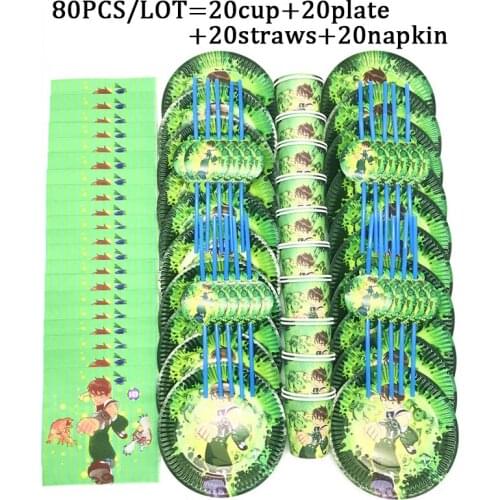 Ben 10 Theme Boys Birthday Party Decorations Paper Cup Plates Straws Napkin Baby Shower Disposable Tableware Supplies For 20User