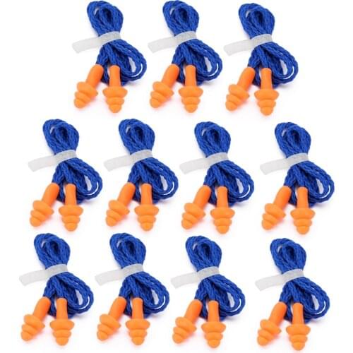 10 Pairs Waterproof Soft Ear Plugs Silicone Corded Reusable Hearing Protect Safety Earplugs for Swiming Earplugs Earmuff