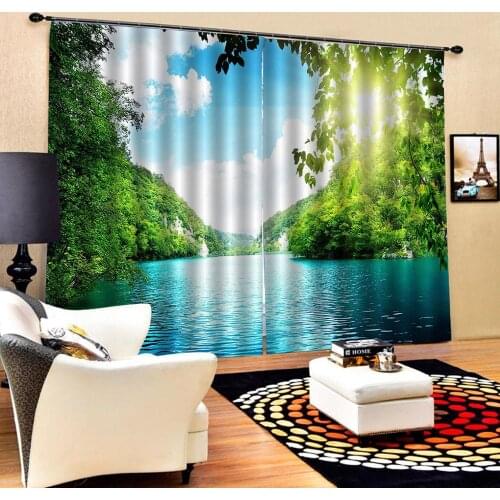Nature scenery curtain green print 3d curtains new window balcony thickened windshield blackout curtains