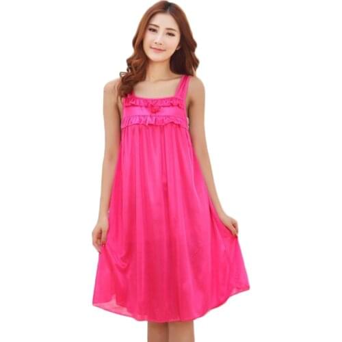 Female Summer Sexy Ice Silk Nightgown Loose Large Size Sling Refreshing Softy Long Home Service Nightdress Women Clothing M-5XL