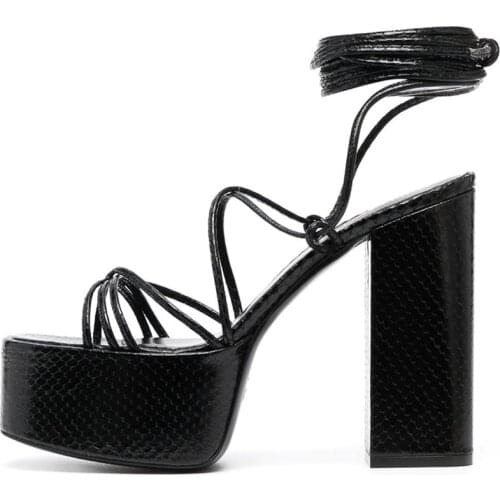 Woman Sandals 2021 Summer Peep Toe High Block Heel Shoes Sexy Women Sandalias Leather Cross-Straps Platform Sandals High Heels