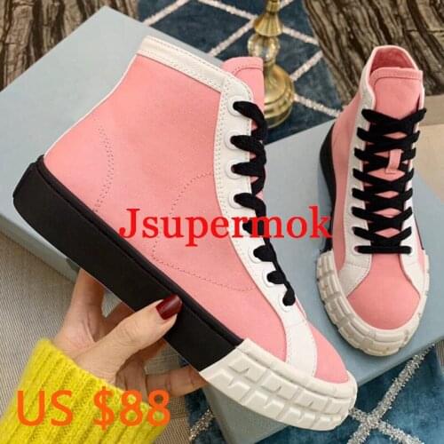 Fashion High Top Sneakers Women Round Toe Canvas Lace Up Platform Ladies Casual Breathable High quality Flat Shoes