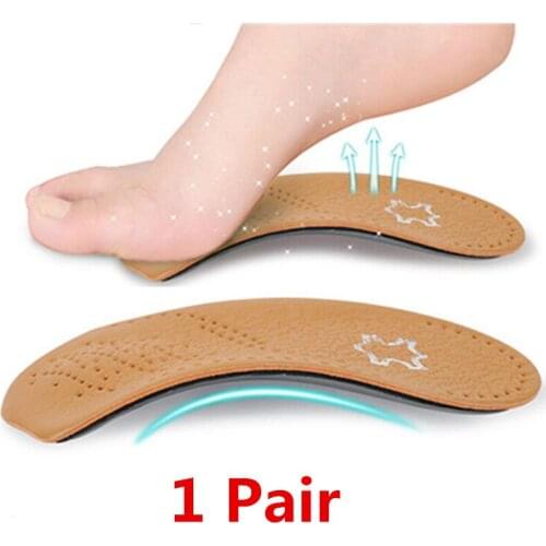 1 Pair Unisex 3/4 Length Leather Insole Flat Foot Orthotic Insoles Insoles Foot Tool Arch Support Half Shoe Pad