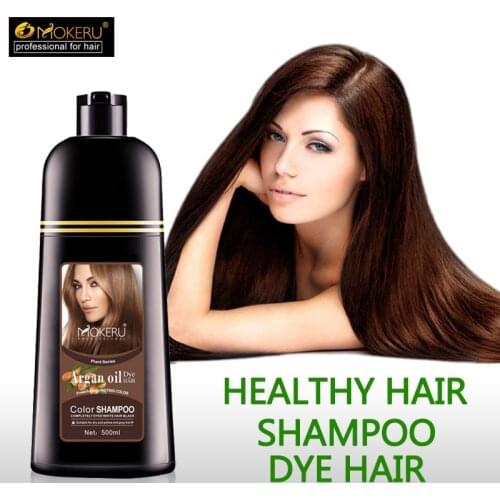 1pc 500ml Mokeru Organic Hair Dying Good Effect Long Lasting Argan Oil Hair Dye Shampoo For Cover Gray Hair