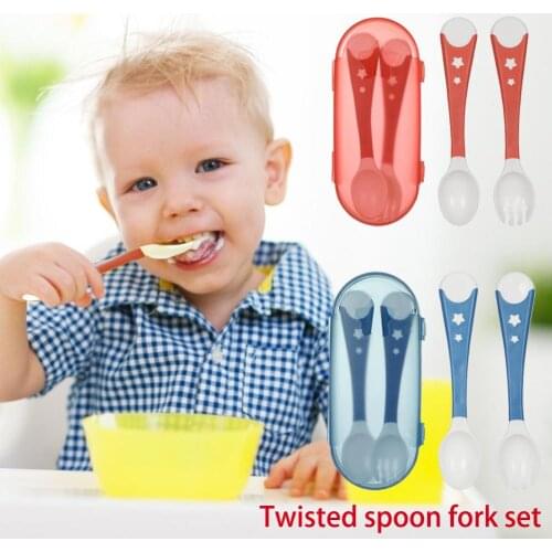 1Pcs Twist Spoon Fork Safe Baby Training Utensil Child Tableware Bendable Adjustable Curved Spoon Fork Learning To Eat Spoon