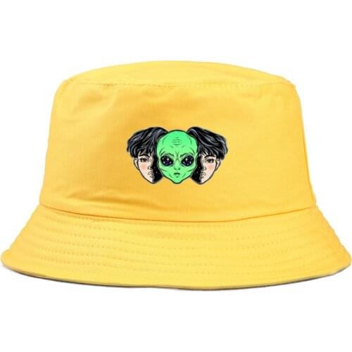 2021 Reversible mens Bucket Hat Unisex couple alien Print Hip Hop Hat For Women Panama Cap Summer Fisherman Hat casual cool hat