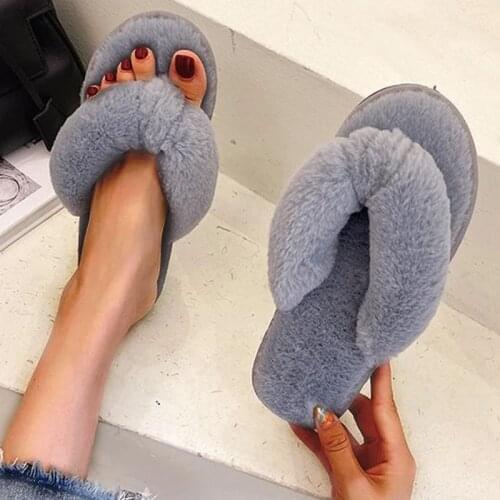 2021 Home Slippers Women Winter Slippers Indoor Warm Fur Women Slippers Soft Sole Shoes Woman Furry Flat Shoes ladies Flip Flops