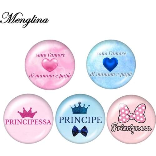 50pcs Mixed Round Glass Cabochon Cartoon Principessa Principe Flatback Glass Cabochon for Hair Bow Centers Accessories