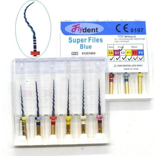 6pcs/Box Dental Instrument Heat Activated Canal Root Files SX-F3 Super files blue Can Bend for Preparing Root Canal Treatment