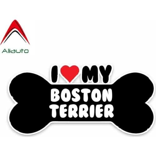Aliauto Creative Car Sticker I Heart My Boston Terrier Dog Bone PVC Reflective Sunscreen Waterproof Decoration Decals,15cm*7cm