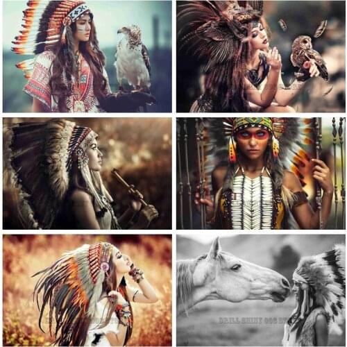 5D Diamond Mosaic Indian Aboriginal Girl Diamond Painting Diamond Mosaic DIY Full Diamond Embroidery Living Room Home Decoration