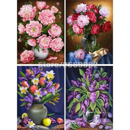 Diamond Painting Flowers Cross Stitch 5D DIY Full Square Drill Home Decor Handmade Gift Diamond Embroidery Vase Sale TT1906