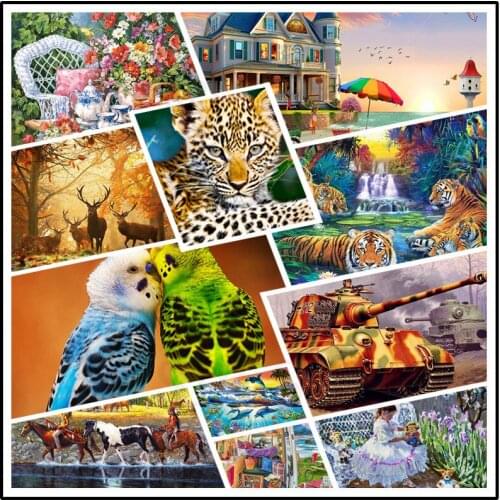 Diy Diamond Painting Wild Carnivore Siberian Tiger Leopard Camouflage Style Battle Tank Whale Marine Life In The Sea Poster