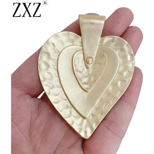ZXZ 2pcs Matt Gold Boho Large Heart Charms Pendants for Necklace Jewelry Making Accessories 70x55mm