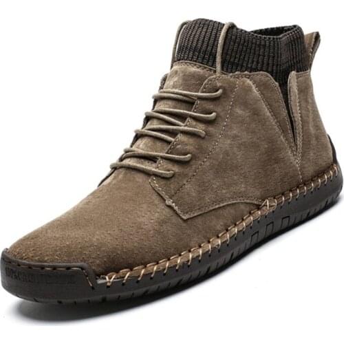 Martin boots trendy mens retro boots suede mens casual ankle shoes breathable socks locomotive leather shoes winter H304