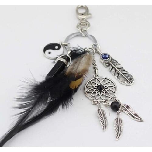 Dreamcatcher Keyring Bag Tassel Charm Fashion Boho Jewelry Feather Keychain Opal Stone Artilady Natural For Ladies Metal